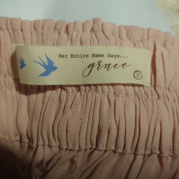 Her Entire Name is Grace Dusty Pink Smocked Y2kHigh Waist baby Doll Top S - Picture 6 of 7